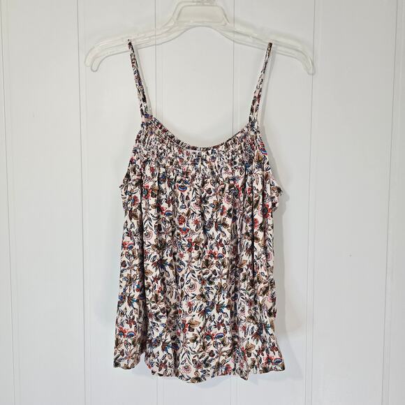 Evereve Floral Smocked Swing Tank Top Lined strappy Colorful Size Large - Picture 1 of 8